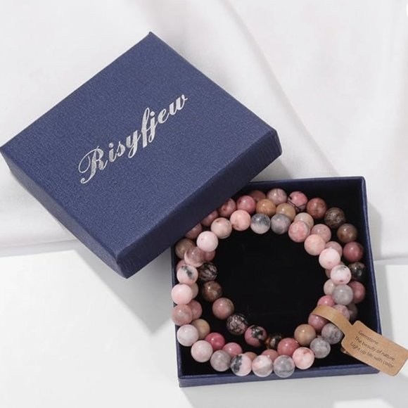 3 Pc Healing Crystal Bracelets - Natural Stone Beaded Stretch Bracelet - Picture 5 of 5